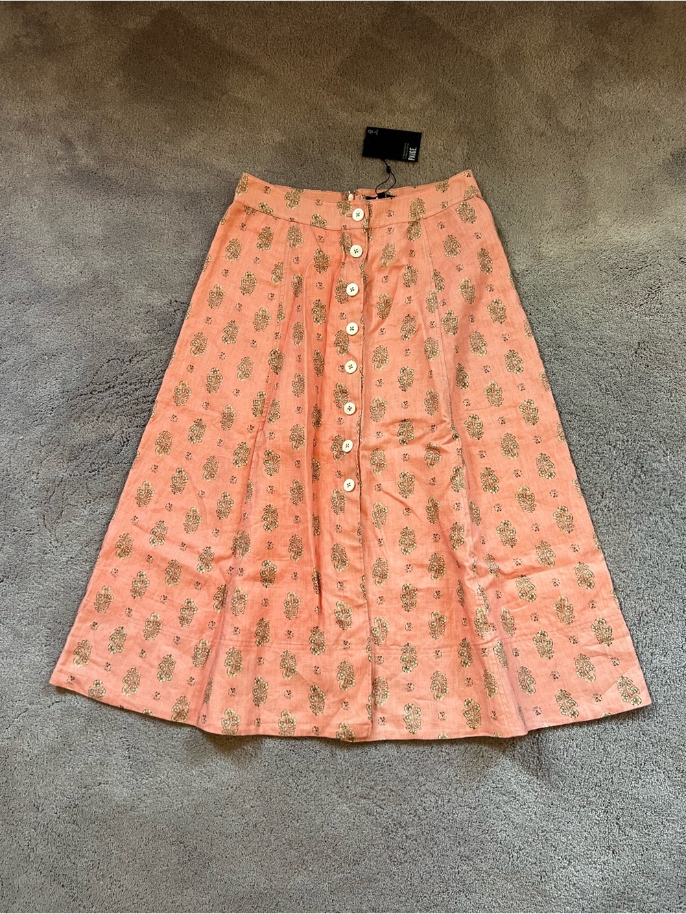 PAIGE Peach Midi Skirt with Gold Floral Print